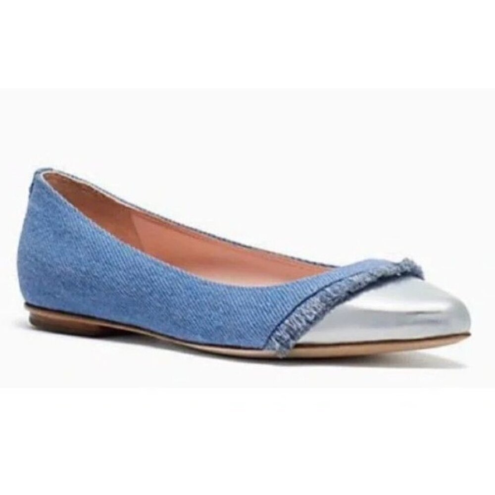 Kate Spade Nelly Washed Denim Metallic Flats Shoes Size 7.5 New